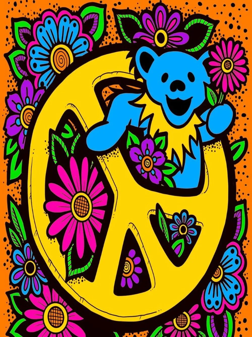 Grateful Dead 3D Peace Bear Tapestry ~ 30